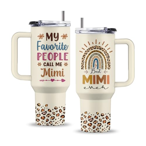 Grandma 40oz Tumbler, with Handle & Straw, Stainless Steel Cup - color: Mimi