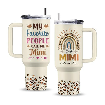 Grandma 40oz Tumbler, with Handle & Straw, Stainless Steel Cup - color: Mimi