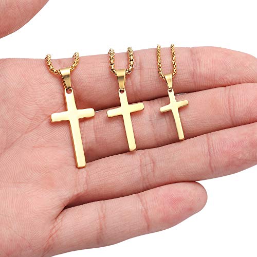 M MOOHAM Cross Necklace for Men, Stainless Steel Cross Chain - color: Gold: Cross Pendant 1.2"*0.7"