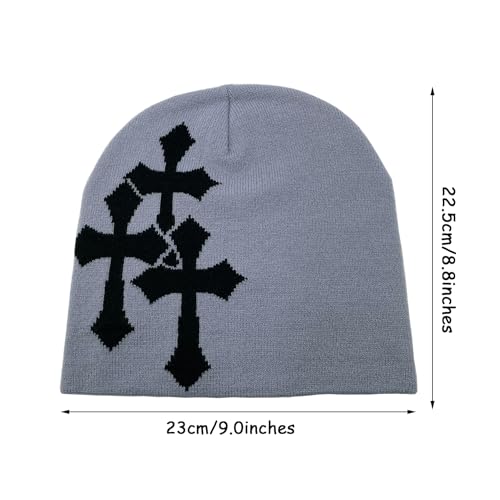 LUBINGSHINE Y2K Knitting Hat, Spider Web Pattern Beanies for Men & Women, Warm Knitted Hat Streetwear Outdoor Winter - color: Grey