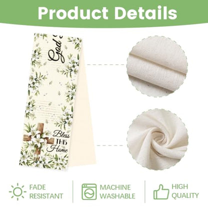 WADORN Blessed Cross Table Runner 13x72Inch Easter Olive Leaves Bless This Home God Bless Easter Kitchen Dining Decoration Spring Summer Seasonal Farmhouse Table Runner for Holiday Party - size: Bless This Home God Bless