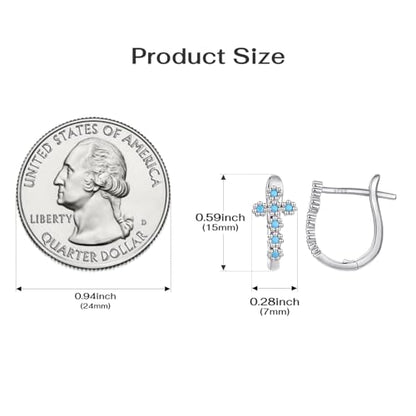 Silver Plated Hoop Earrings for Women Infinity Angel Feather Pearl Turquoise Cross Star Huggie Ear Buckles Hypoallergenic Posts Dainty Jewelry Gift - color: Silver Cross