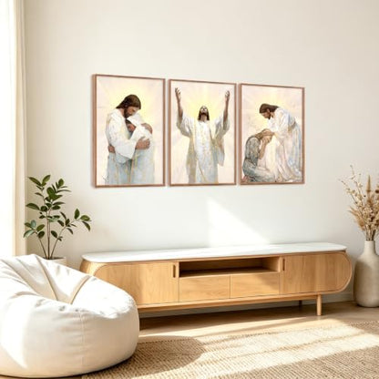 CHDITB 3D Textured Framed Jesus Embrace Woman Christian Healing Wall Art - color: 3D jesus religious wall art (large), size: 24"L x 36"W