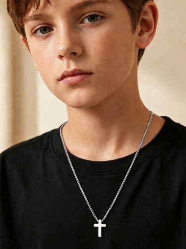 Stainless Steel Cross Necklace for Teen Boys Kids Gifts 16-20 Inch - color: Silver, size: 20Inch
