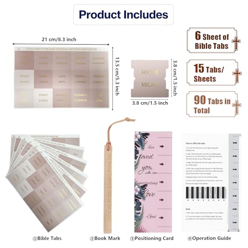 Vorscrin-Laminated Bible Tabs for Women and Men, Gold Foil Lettering Design, Reposition and Large Print Stickers, Bible Study Supplies, 90 Chapters Labels for Easy Navigation(Light Pink) - color: Light Pink