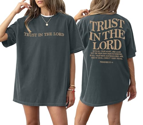 Trust in The Lord Christian Shirts God Faith Religious T Shirts Oversized Jesus Tshirt Women Bible Verse Tee Tops - color: Grey, size: X-Large