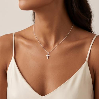 925 Sterling Silver Cross Necklace for Women,1.5MM Silver Cross Bead Chain