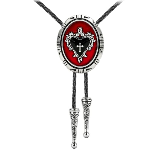 GelConnie Bolo Tie for Women Heart Cowboy Necktie Flower Gothic Mens Bolo Ties Bolero Necklace Red Western Ties for Men - color: Black Heart Bolo Necklace