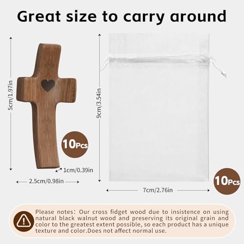 OOTDSE Wooden Cross Fidget for People with Anxiety Relief 10Pcs Handheld Small Pocket Cross Prayers Encouragement Christian Religious Solid Walnut Gift for Adults/Teens/Elderly on Easter,etc - color: Walnut A 10Pcs