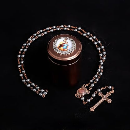 6mm Rosary Beads with Rosary Box, Black Glass Saint Benedict Necklace, Anglican Prayer Beads Catholic Gifts - color: Rosary-6-9