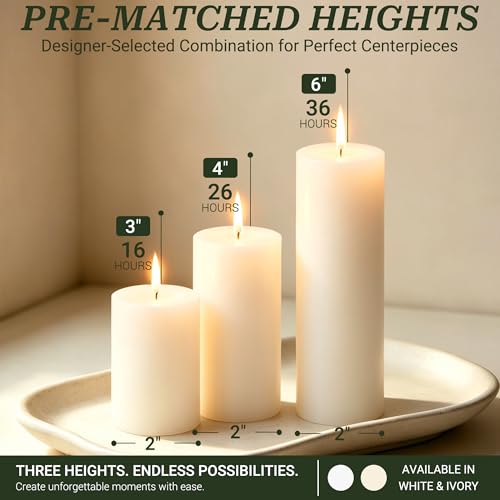 18 Pack Ivory Pillar Candles Set, Unscented Smokeless Dripless - color: Ivory Flat-top, size: 2x3/4/6 Inch