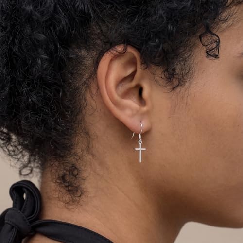 SLUYNZ 925 Sterling Silver Cross Dangle Earrings for Women Teens Cross Drop Earrings Dangle - color: A-SILVER