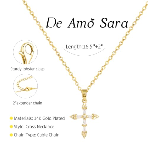 Cross Necklace for Women, Dainty 14K Gold Plated Cross Pendant Simple Long Necklaces for Women, Christian Faith Necklace Trendy Gold Jewelry Gifts for Easter - color: gold zircon cross
