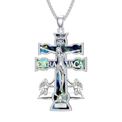 Cross Necklace Origami/Wooden/Caravaca/Faith Pendant Necklace Christian Religious Catholic Cross Jewelry Gift for Women Men - color: Caravaca Cross silver