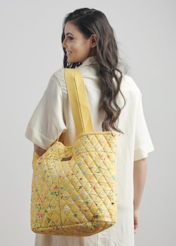 Maison d' Hermine Shopping Bags Cotton Quilted Tote Bag with Zipper Pockets - color: 006 - Colmar - Yellow