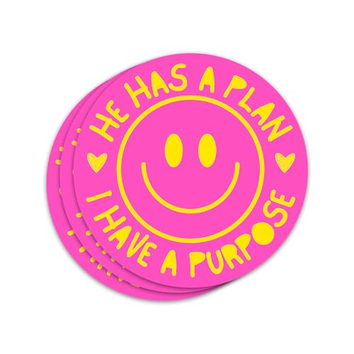 3PCs Christian Faith Sticker He Has A Plan I Have A Purpose Sticker Church God Catholic Religious Waterproof Vinyl Stickers for Laptop Water Bottle Notebook Decals Gifts for Workers Employees 3"x3" - color: Pink Yellow