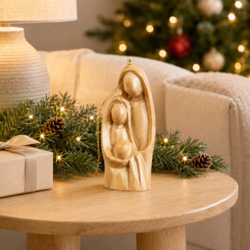 Olive Wood Christmas Ornament – Holy Family Nativity Ornament for Christmas Tree Decor, Handmade in Bethlehem The Holy Land, Christian Religious Gift, 3 x 2 Inch