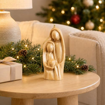 Olive Wood Christmas Ornament – Holy Family Nativity Ornament for Christmas Tree Decor, Handmade in Bethlehem The Holy Land, Christian Religious Gift, 3 x 2 Inch
