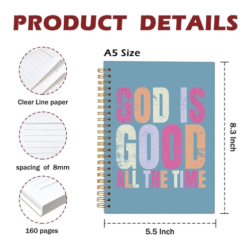 CFFJLHN God Is Good Journal Notebook, Christian Gifts for Women, Prayer Journal for Women & Men, Church Notes Journal, Scripture Hardcover Spiral Notebook 5.5x8.3 in - color: 17