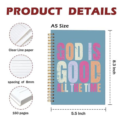 CFFJLHN God Is Good Journal Notebook, Christian Gifts for Women, Prayer Journal for Women & Men, Church Notes Journal, Scripture Hardcover Spiral Notebook 5.5x8.3 in - color: 17