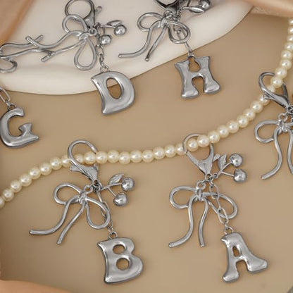 Snycler Bubble Initial Keychain Bag Charms for Women, A-Z Letter Keychain - color: Sliver Cherry Bow-style