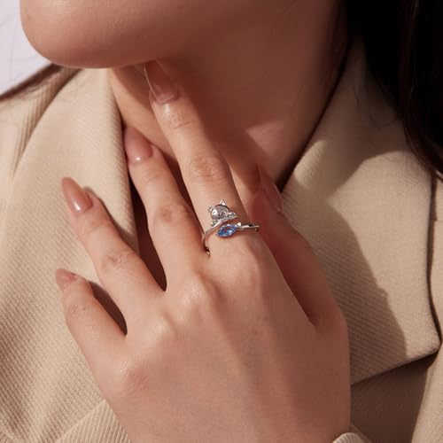 MUNDELL Blue Turtle Koi Fish Adjustable Ring Bird Animal Open Ring Seahorse Chameleon Wrap Finger Rings for Women Statement Ring - color: Sapphire Blue