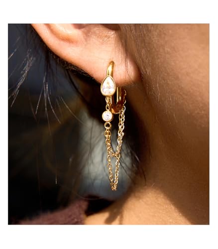 Gold Dangle Earrings for Women，Tassel Hoop Earrings with Charms - color: A