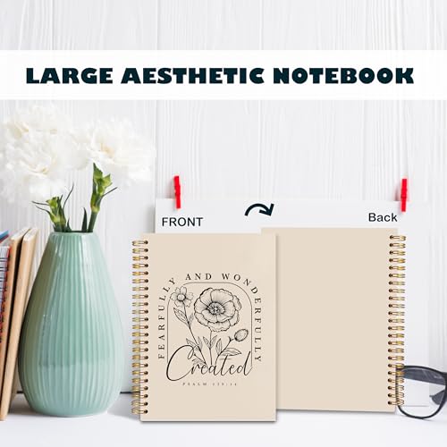 BearCake Floral Christian Notebook Journal, Christian Gifts for Women, Fearfully and Wonderfully Bible Journaling Prayer Journal for Women, Neutral Hardcover Spiral Notebook 5.5x8.3 - color: white Bible-139/14