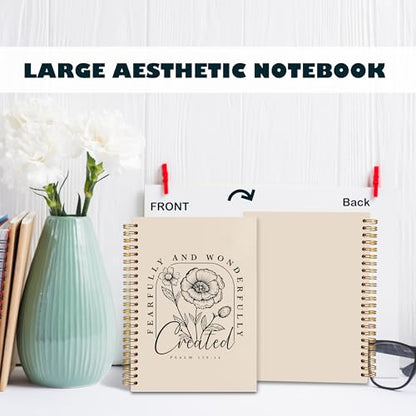 BearCake Floral Christian Notebook Journal, Christian Gifts for Women, Fearfully and Wonderfully Bible Journaling Prayer Journal for Women, Neutral Hardcover Spiral Notebook 5.5x8.3 - color: white Bible-139/14