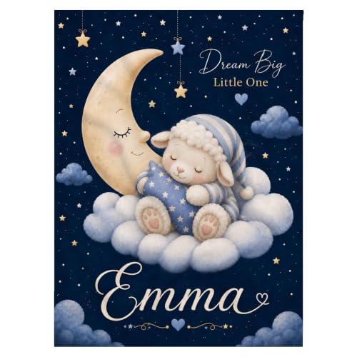 Personalized Baby Blanket With Name, Custom Baby Blankets Gift for Boy Girl - color: Night Navy, size: Lamb