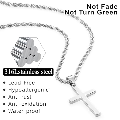 Romass 4Pcs Cross Necklace for Men Teen Boys,Stainless Steel Chains for Men Layered Necklaces Silver Gold Black Pendant Jewelry Box Gifts 18-24 Inches - size: Chain-16in/Necklace-18in, style: 4Pcs 1.2"* 0.7"pendant-Silver+Black