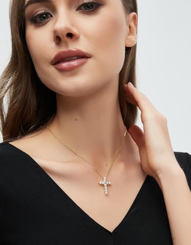 KRKC&CO Moissanite Cross Necklace for Women, 925 Sterling Silver, Gift Box - color: Gold F