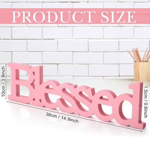 Blulu Blessed Letter Table Sign Wooden Blessed Standing Sign,Pink - color: Pink