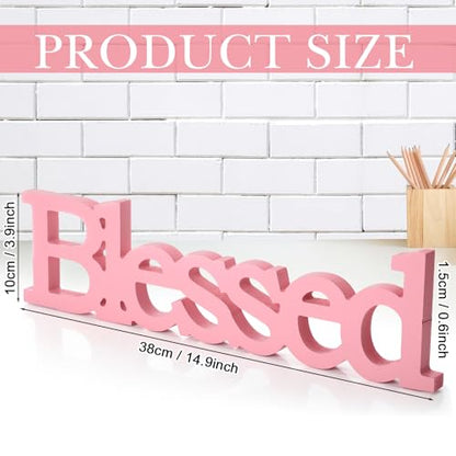 Blulu Blessed Letter Table Sign Wooden Blessed Standing Sign,Pink - color: Pink