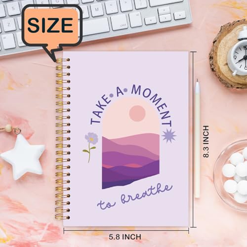 FDHSPAAM Purple Mental Health Spiral Journal Notebook 5.5x8.3in, Take A Moment to Breathe Inspirational Notebooks for Note Taking, Therapy Office Must Haves, Hardcover Notebook Journal - color: Boho-Purple
