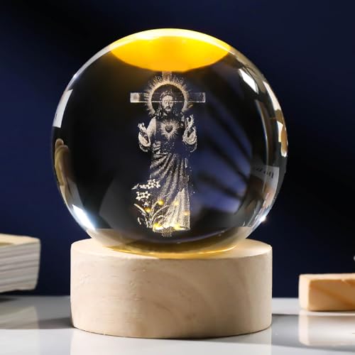 Arikyrist 3D Crystal Jesus Cross & Praying Hands Statue, Laser Engraved Sacred Heart of Jesus, Easter Decoration & Catholic Religious Gift - color: 3d Jesus#2