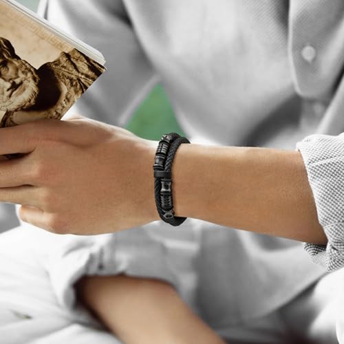 Men's Cross Bracelet Handsome Inspirational Quote Bible Verse Engraved Black Braided Leather Bracelets for Men Religious Jewelry Christmas Baptism Confirmation Christian Gifts for Son Husband Man - style: 13: god is in control