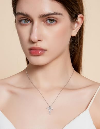 KRKC&CO Moissanite Cross Necklace for Women: 0.6-4.3ct D-Color VVS1 - color: Silver F