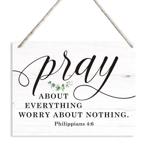 Christian Home Decor, Religious Artwork for Wall Decoration, Inspirational Christmas Gift, Bible Verse Wall Art, Scripture Philippians 4:6 Sign - Pray about Everything Worry about Nothing - color: 15