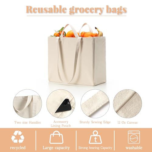 LINICE 6 Pack Canvas Grocery Bags with Long Shoulder Strap and Short Handle - color: 6 Pack