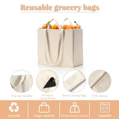 LINICE 6 Pack Canvas Grocery Bags with Long Shoulder Strap and Short Handle - color: 6 Pack