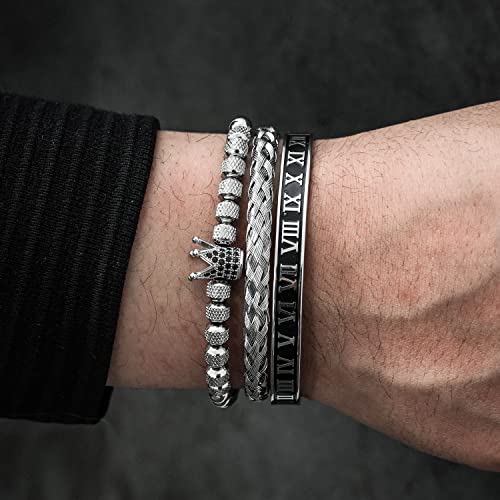 WFYOU Stainless Steel Bracelets for Men Gold Cuff Bracelet Birthday Gifts - color: Silver 10