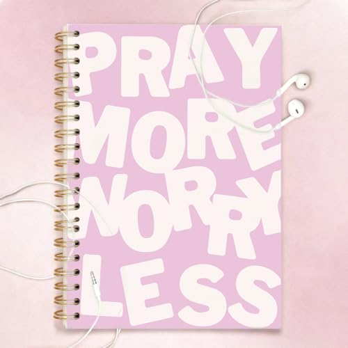 Pink Christian Spiral Notebook 5.5x8.3 Inch, Pray More Worry Less Lined Journal for School Work, Inspirational Religious Gifts for Women Teen Girls - color: Pray More Worry Less