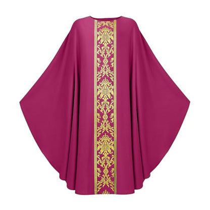 Priest Religious Robe Cosplay Costume Vestment Robe Mass Round Collar Chasuble Robe with Pastor - color: Purple