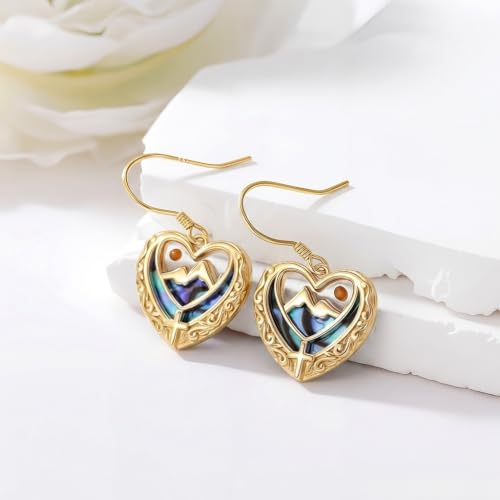 AOBOCO 925 Silver Mustard Seed Cross Heart Dangle Drop Earrings Women - color: Silver-14K Gold