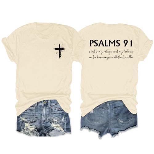 Christian Shirts for Women Psalms 91 Jesus Shirt Religious Faith God Tshirt Bible Verse Inspirational Tees Tops - color: Apricot, size: XX-Large