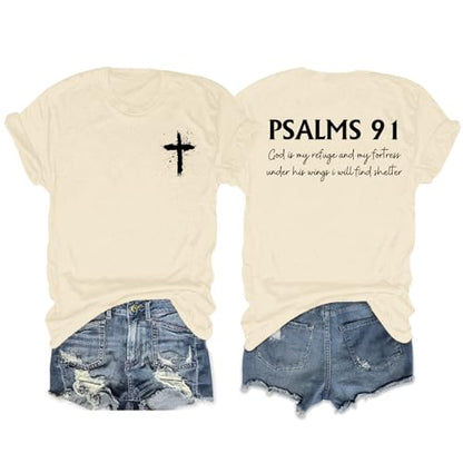 Christian Shirts for Women Psalms 91 Jesus Shirt Religious Faith God Tshirt Bible Verse Inspirational Tees Tops - color: Apricot, size: XX-Large