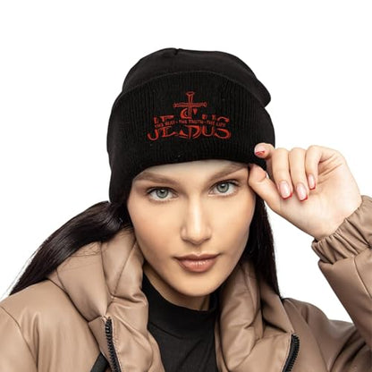 Cat Dad Beanie Hat Winter Cuffed Knit Hat Skull Watch Cap Embroidery Fisherman Beanies for Women Men Unisex - color: Cross