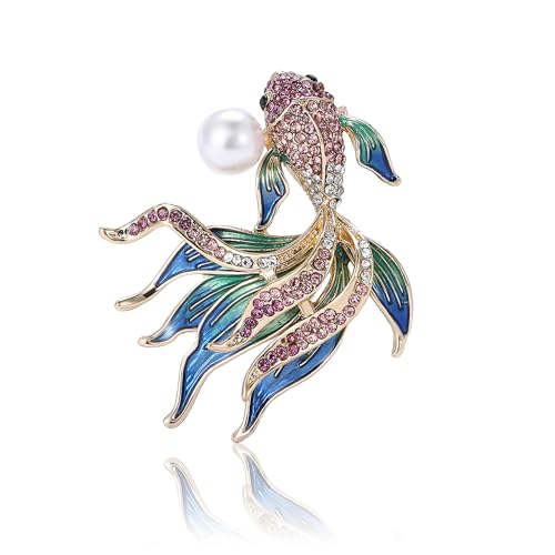 Bohemian Fish Brooch and Pins for Women Colorful Rhinestone Enamel Koi Pin Summer Clothing Hats Accessories Jewelry Gift