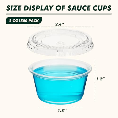 2 oz 200 Pack Jello Shot Cups with Lids, Clear Plastic Portion Cups, Soufflé Cups, Jello Shot Cups with Lids for Meal Prep, Picnic, Soufflé, Salad Dressing